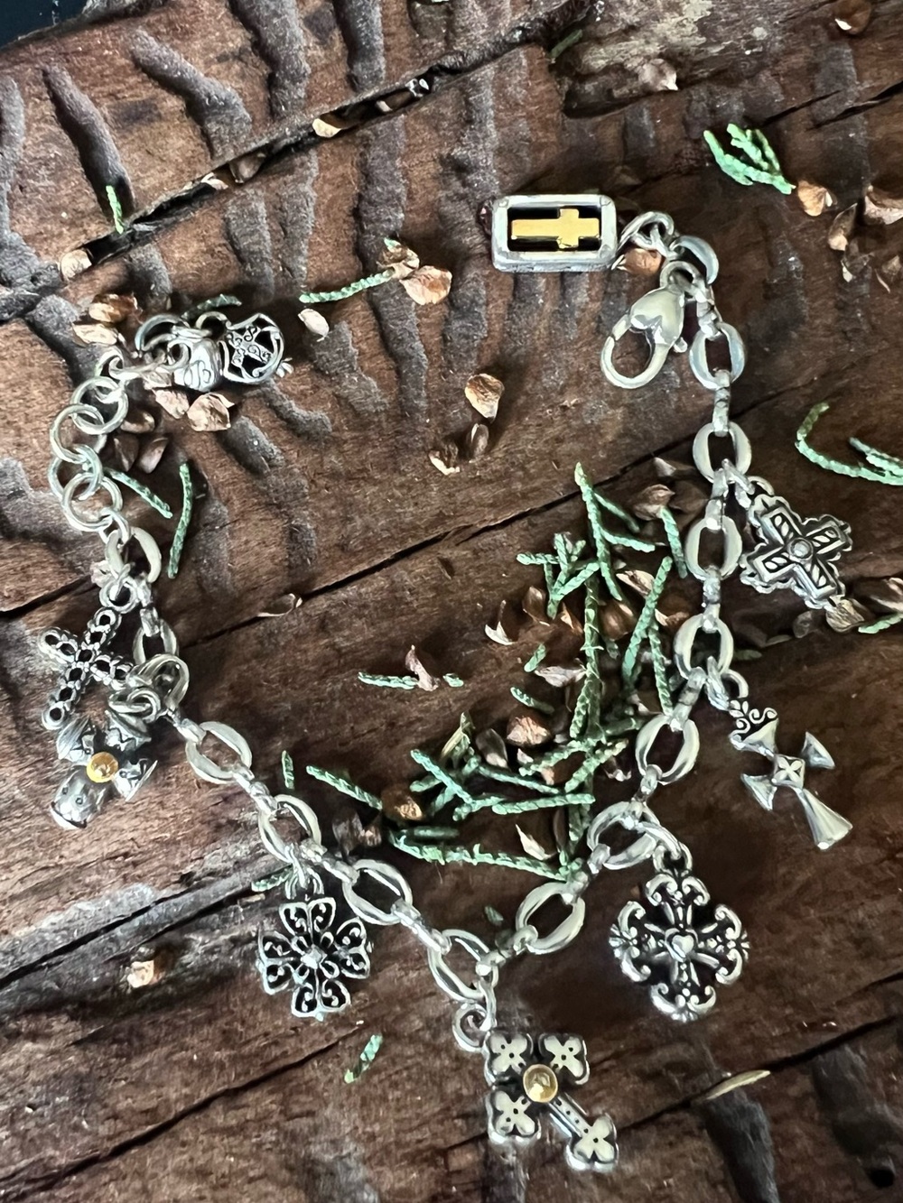 Brighton Bracelet Cross Religious Symbol Charms Chain Gold Silver Plated .999